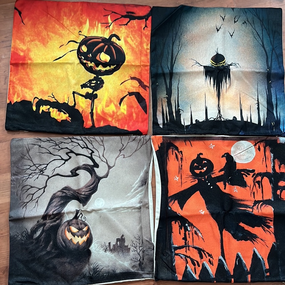 NWT Set of 4 Halloween 18in Square Accent Pillow Case Covers